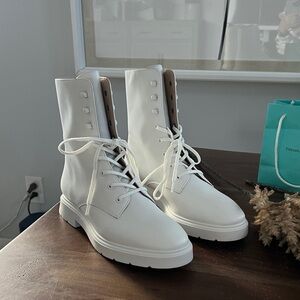 NEW Stuart Weitzman White Lace-Up Combat Boots
